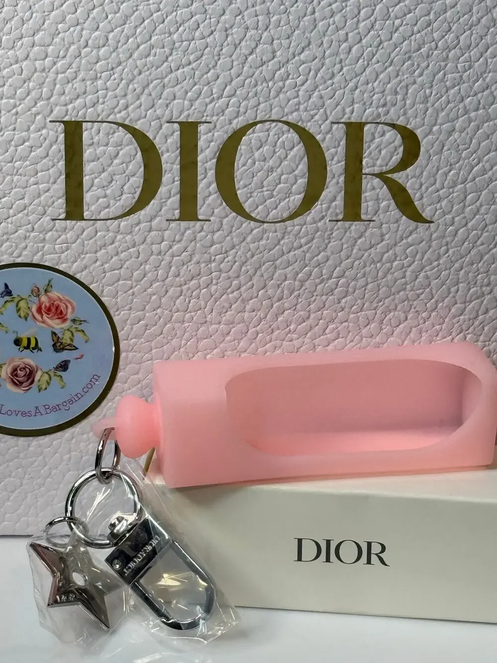 Dior GWP Lip Oil Holder Key Chain / Ring with Clip and Star - PINK - NEW in Box